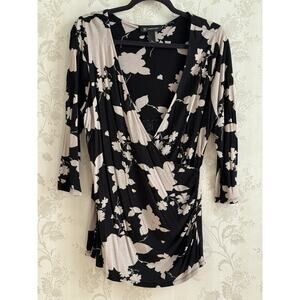 INC Intl Concepts Floral Wrap Top XL Black‎ Cream Goth Whimsigoth Y2K